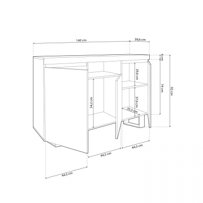 Móvel branco com duas portas e medidas destacadas