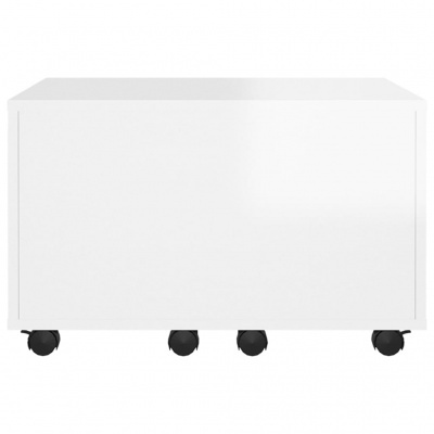 Mesa retangular branca com rodas pretas