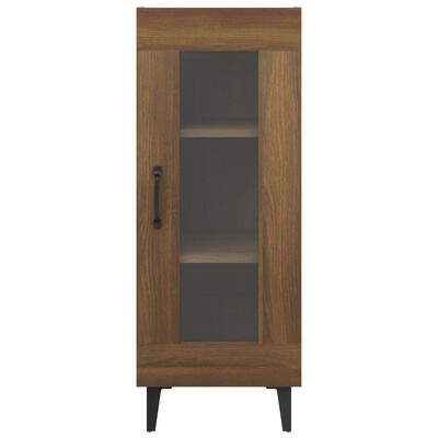 Móvel armário castanho com porta de vidro e puxador preto