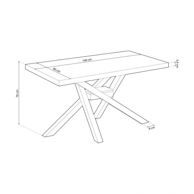 Desenho técnico de mesa retangular com medidas em centímetros