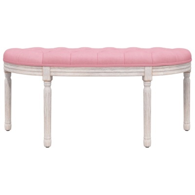 Banco estofado rosa com pernas de madeira branca