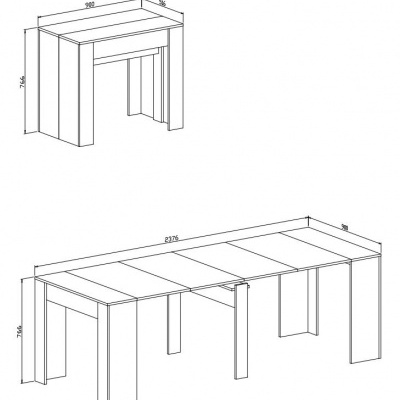 desenho técnico de mesa extensível branca com dimensões