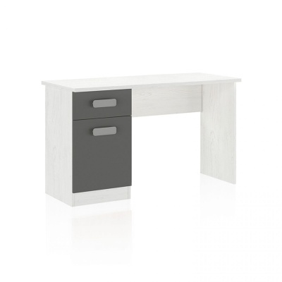 Secretária branca com gaveta e porta cinza escuro