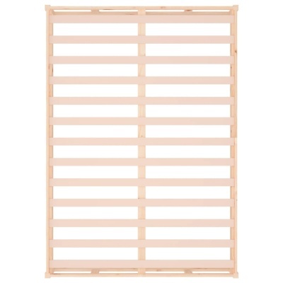 Estrado de cama em madeira clara com ripas horizontais e verticais