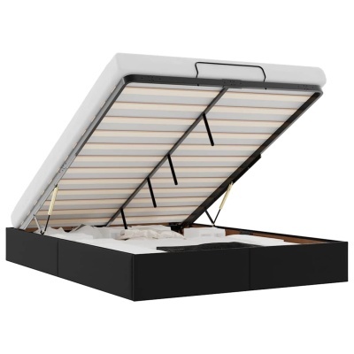 Cama de arrumação preta com base elevatória e colchão branco