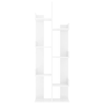 Estante branca de madeira com prateleiras e bordas elevadas