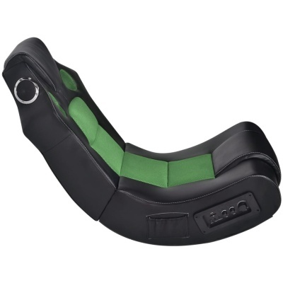 Banco reclinável para jogos preto e verde com porta-copos e controlo embutido