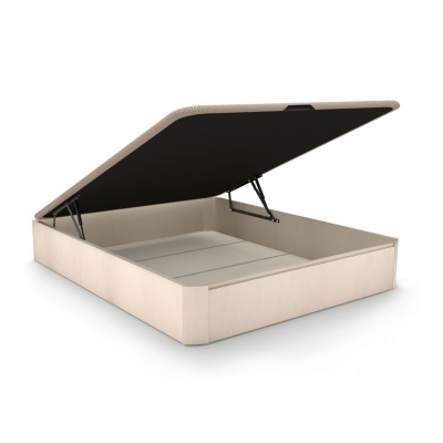 Base de cama bege claro com compartimento de arrumação aberto