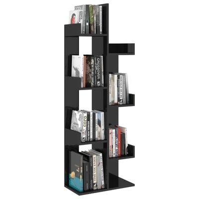 Estante de livros preta com livros variados