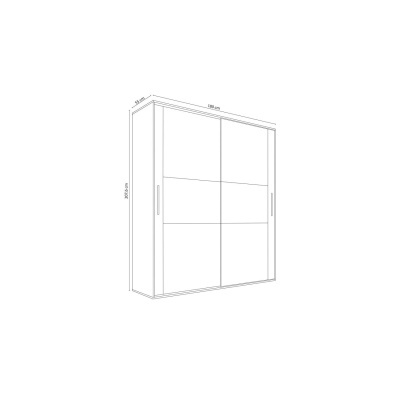 Roupeiro branco com portas de correr e medidas indicadas em desenho técnico