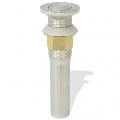 Tubo metálico prateado com porca hexagonal dourada e tampa redonda