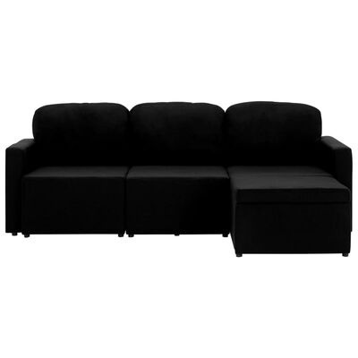Sofá chaise-longue preto de três lugares com tecido e encostos acolchoados