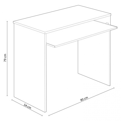 Desenho técnico de uma mesa de escritório com dimensões