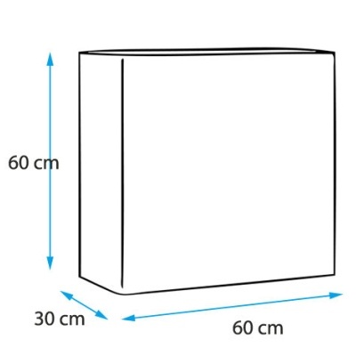 Objeto retangular branco com dimensões 60x60x30 cm