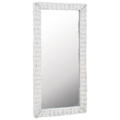 Espelho rectangular com moldura branca de vime entrelaçado