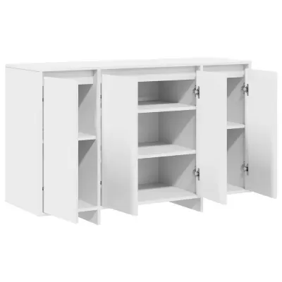 Aparador de madeira branco com portas abertas