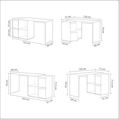 Desenho técnico de secretária com dimensões em centímetros