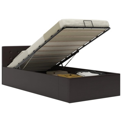 Cama com espaço de arrumação e cabeceira estofada castanha