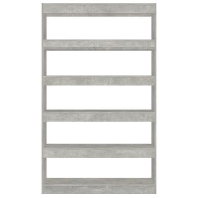 Estante cinza de madeira clara com cinco prateleiras abertas