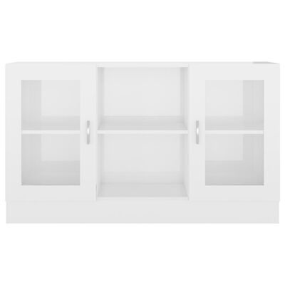 Móvel baixo branco com portas de vidro e prateleira interior