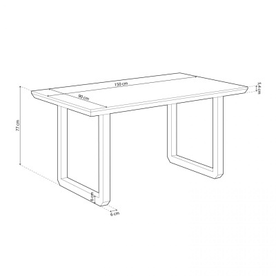 Desenho técnico de mesa retangular com dimensões indicadas
