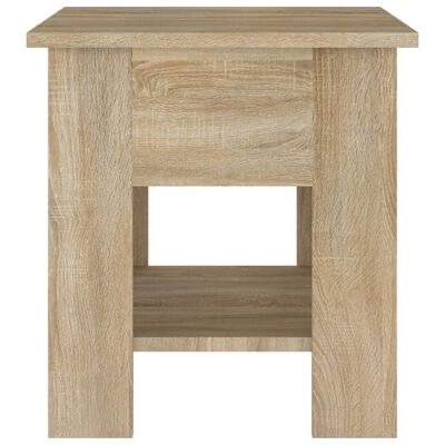 Mesa de cabeceira de madeira clara com prateleira inferior