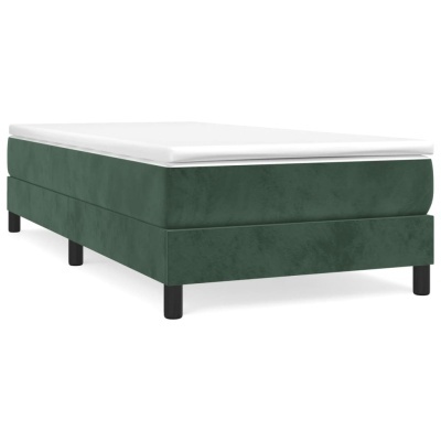 Cama individual verde escuro com estrado branco e pernas pretas