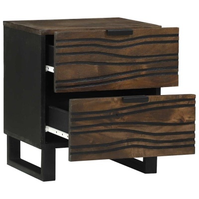 Mesa de apoio de madeira com 2 gavetas e detalhes ondulados pretos