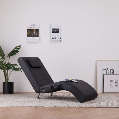Chaise longue preta reclinável com apoio de cabeça em ambiente minimalista
