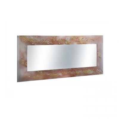 Espelho retangular com moldura castanha e dourada com relevo de folhas