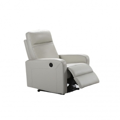 Poltrona reclinável cinza claro com apoio para pés e botão de ajuste