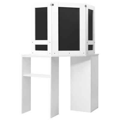 Mesa branca com separador modular branco e negro com painéis pretos