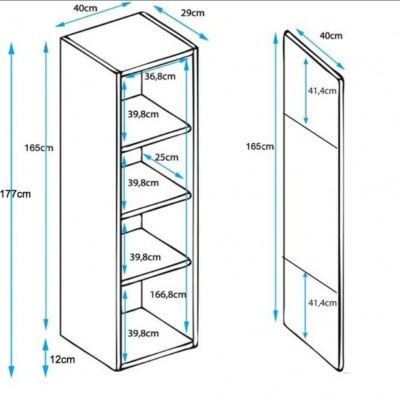 Diagrama técnico de estante com medidas em centímetros