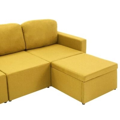 Sofá de canto modular amarelo mostarda com chaise longue