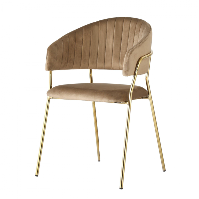 Cadeira estofada castanha com pernas douradas