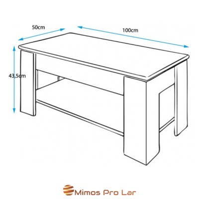 Desenho técnico de mesa de centro branca com prateleira inferior