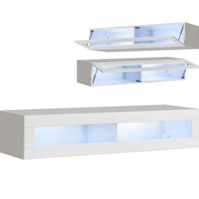 Conjunto de móveis de parede e base para TV branco com portas de vidro