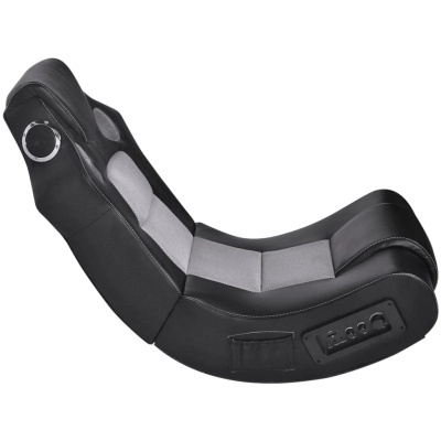 Poltrona reclinável preta e cinzenta para jogos com controle e alto-falante