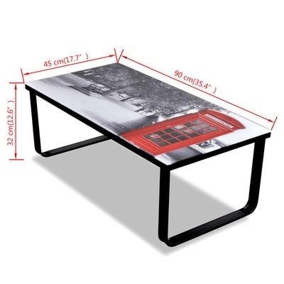 Mesa de centro com tampo decorado e estrutura preta