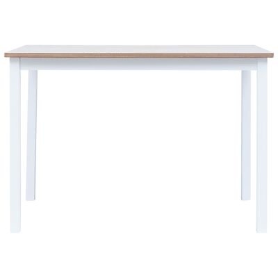 Mesa retangular com tampo castanho claro e pernas brancas