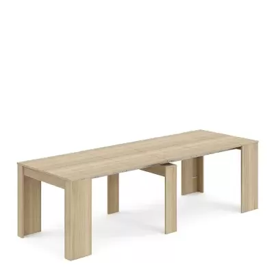 Mesa extensível de madeira clara, carvalho, formato retangular