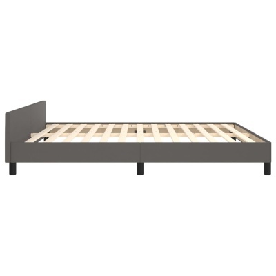Cama de solteiro com estrutura de madeira e estofos cinza