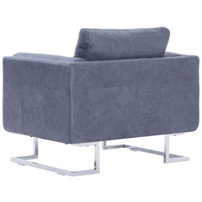 Poltrona cinzenta azul com pernas metálicas