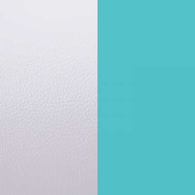 Texturas lado a lado, couro branco e superfície azul turquesa