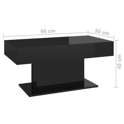 Mesa de centro preta brilhante com dimensões 96x50x45 cm