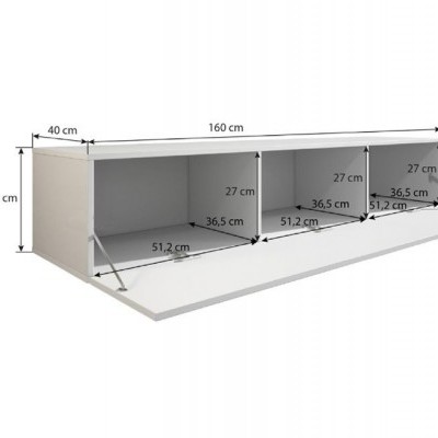Armário de parede branco com três compartimentos e dimensões indicadas