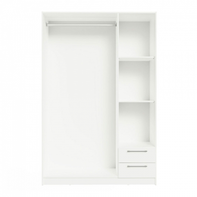 Roupeiro branco com prateleiras e gavetas
