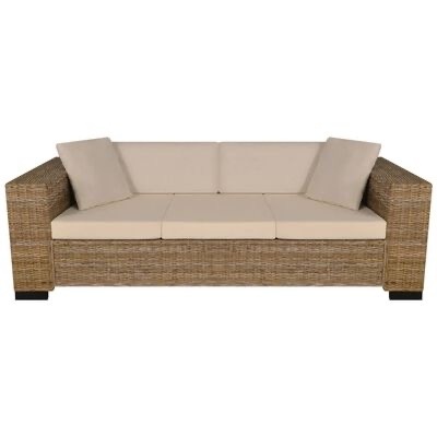 Sofá de exterior em vime sintético com almofadas bege