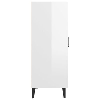 Armário alto branco com porta única, puxador preto e pernas pretas