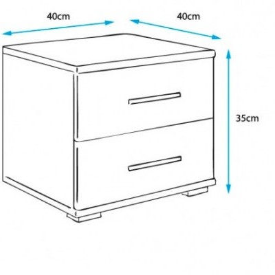 Mesa de cabeceira com duas gavetas e medidas indicadas 40x40x35 cm